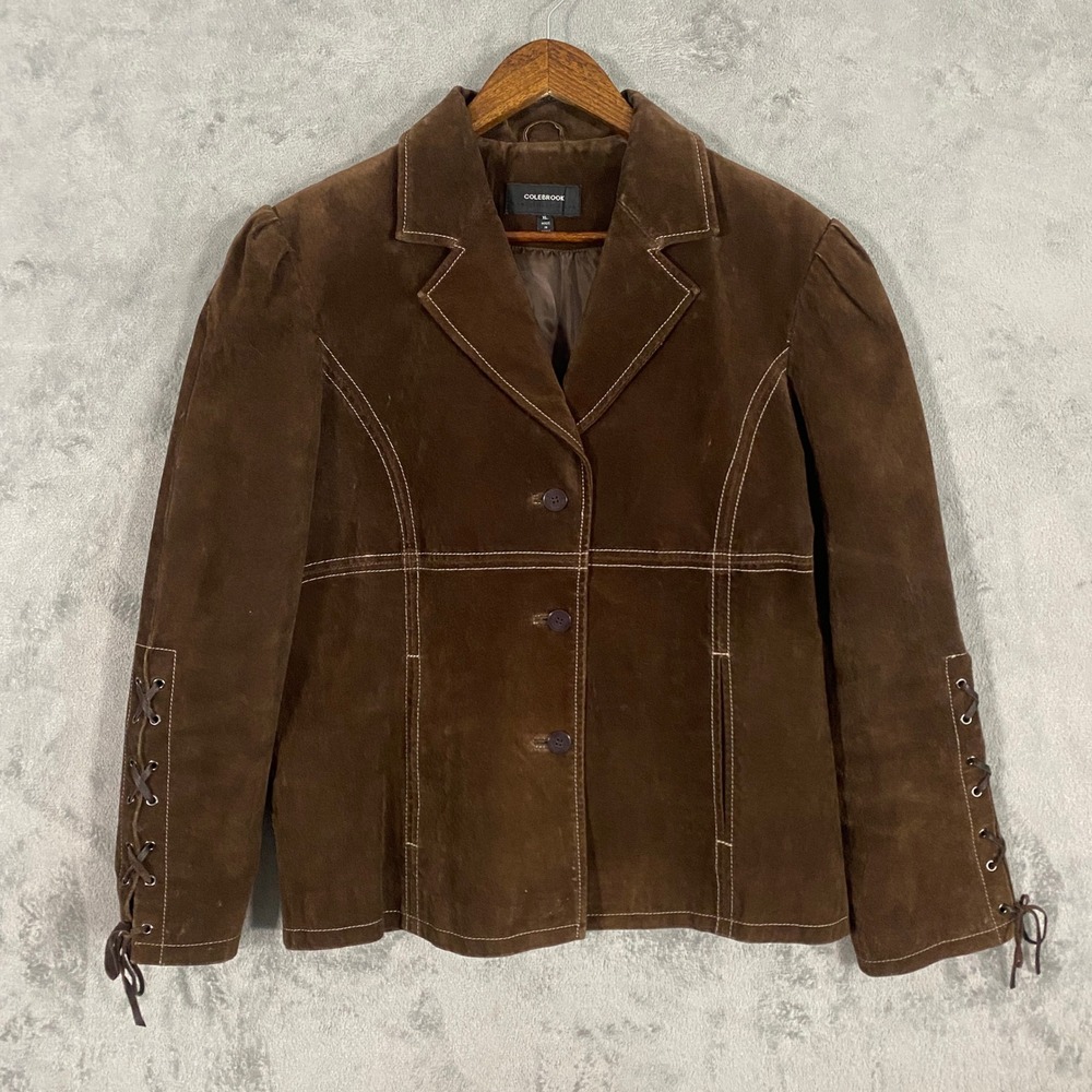 Colebrook Jacket Sz XL Brown Suede Leather Lace Up Sleeve Western Cowgirl Boho